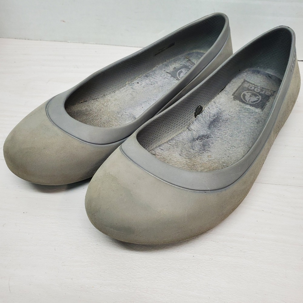Crocs Women's Gray‎ Ballet Flats Size 7 Comfort Slip On Shoes